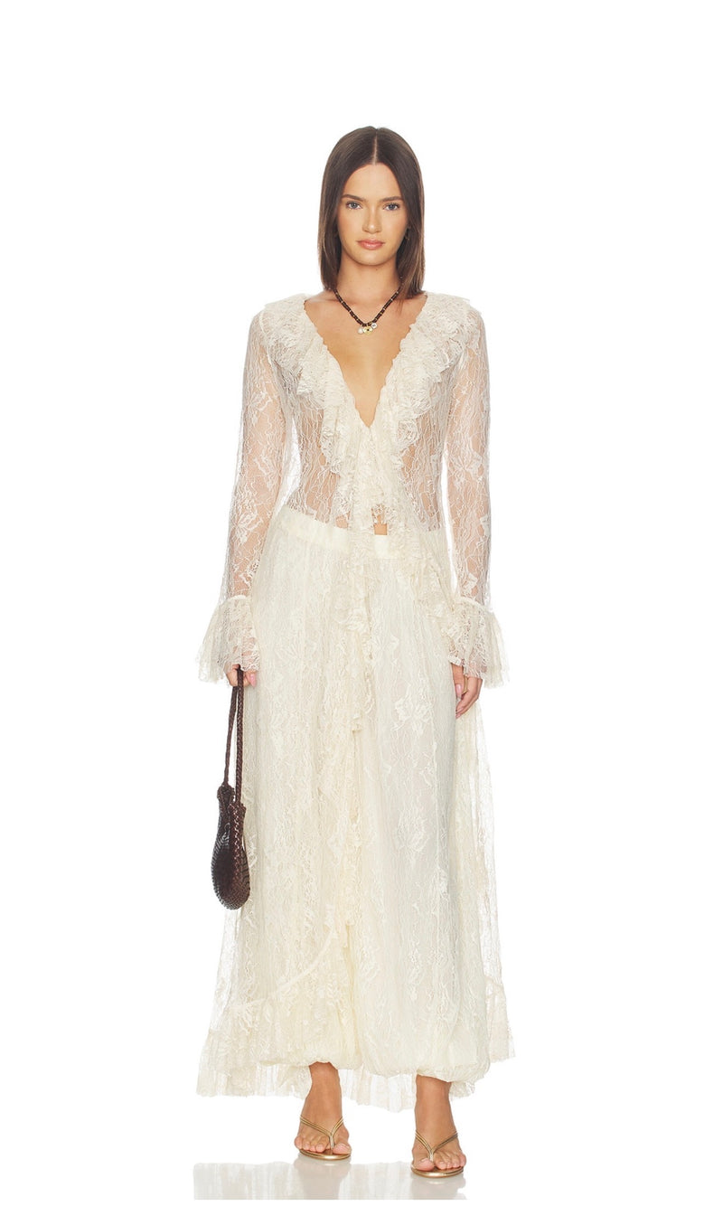Ivory lace long-sleeve dress