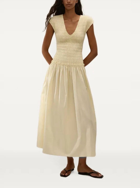 FAITHFULL THE BRAND Carmen Shirred V-Neck Dress
