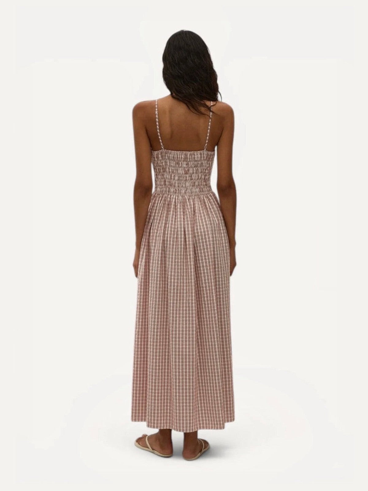 FAITHFULL THE BRAND Laia Maxi Dress in Paloma Check Cinnamon White