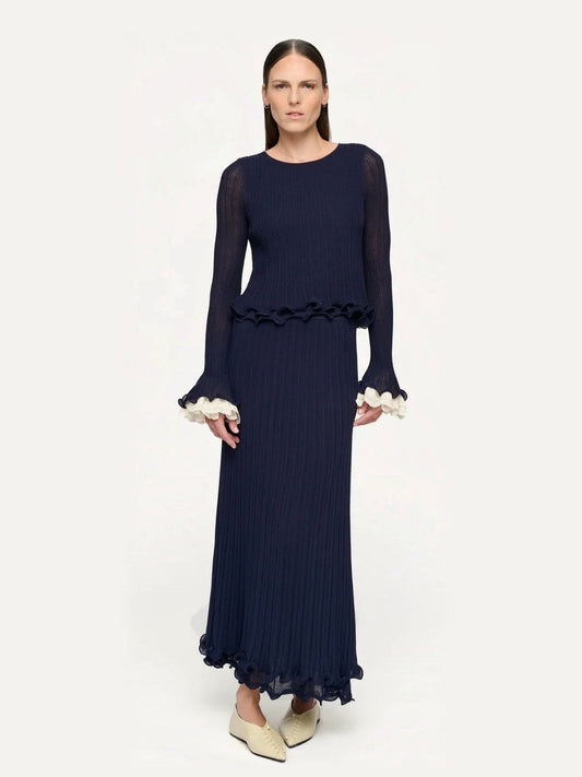 CLEA Felix Spiral Hem Knit Top in Navy