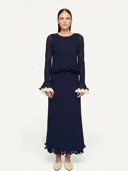 CLEA Imara Spiral Hem Skirt in Navy