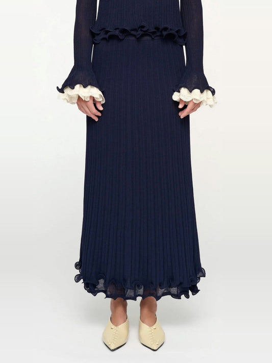 CLEA Imara Spiral Hem Skirt in Navy