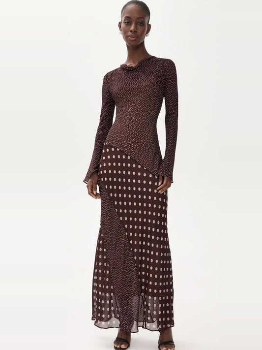 ROAME Hallie Dress in Brown Print