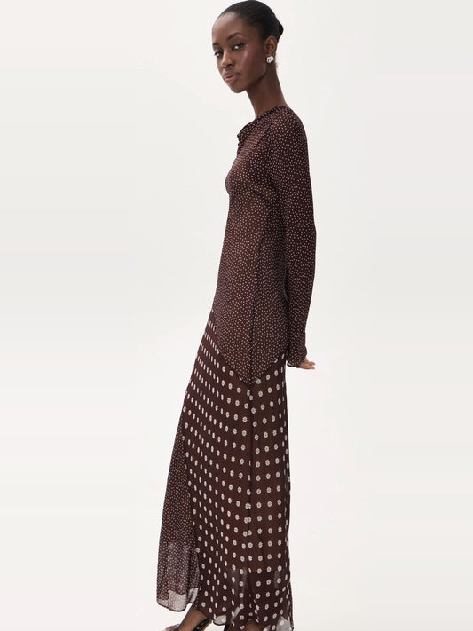 ROAME Hallie Dress in Brown Print