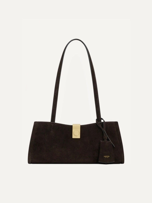 OROTON Millie Baguette in Dark Chocolate Suede