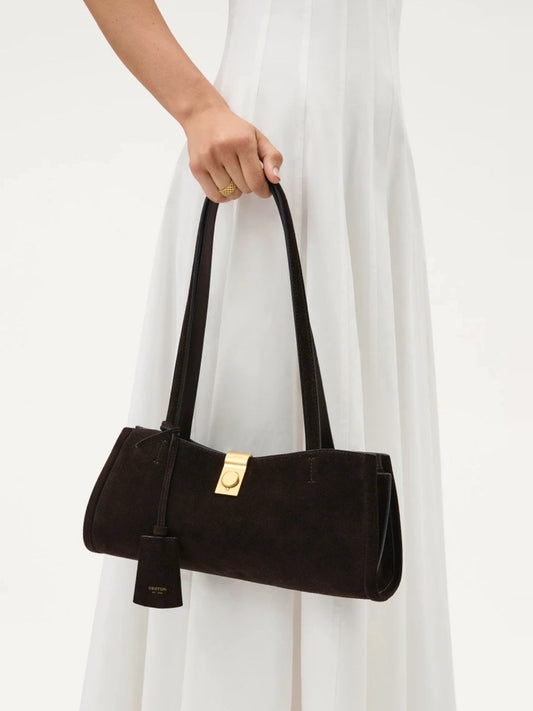 OROTON Millie Baguette in Dark Chocolate Suede
