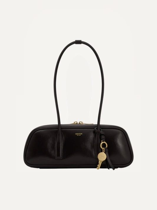 OROTON Louisa Crackle Shoulder Bag in Dark Chocolate
