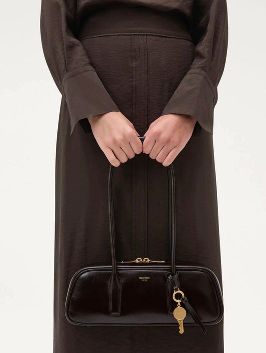 OROTON Louisa Crackle Shoulder Bag in Dark Chocolate