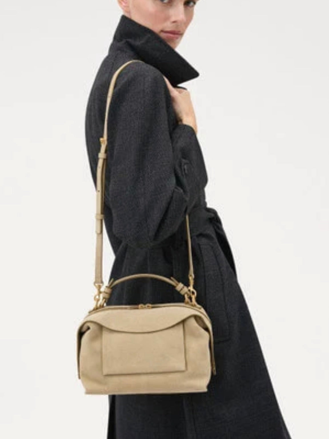 OROTON Mica Small Bowler in Suede Caper