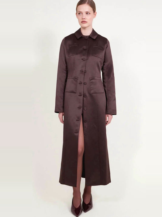 ALFIE PARIS Dani Satin Coat in Chocolate