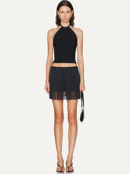 MIMCHIK Triple Belt Halter Top in Black