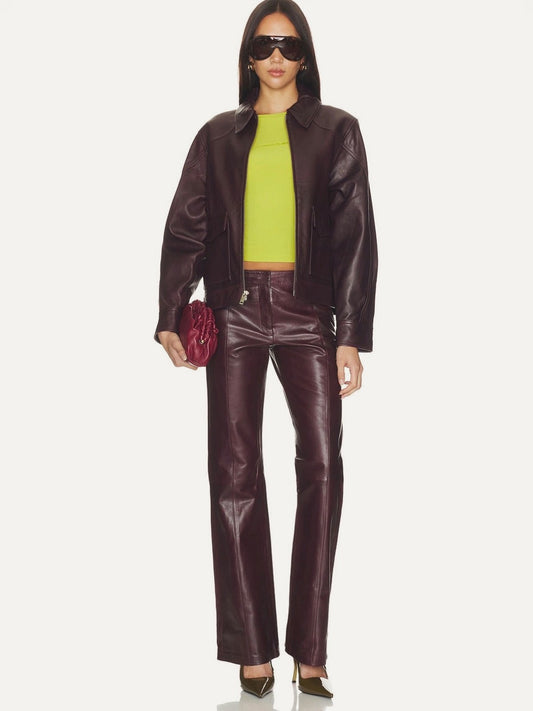 MIMCHIK Ventura Leather Pants in Port