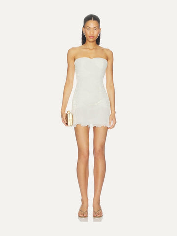 SHONA JOY Federick Pleated Ruffle Mini Dress in Ivory