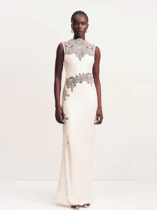 SHONA JOY Stratus High Neck Dress in Ivory