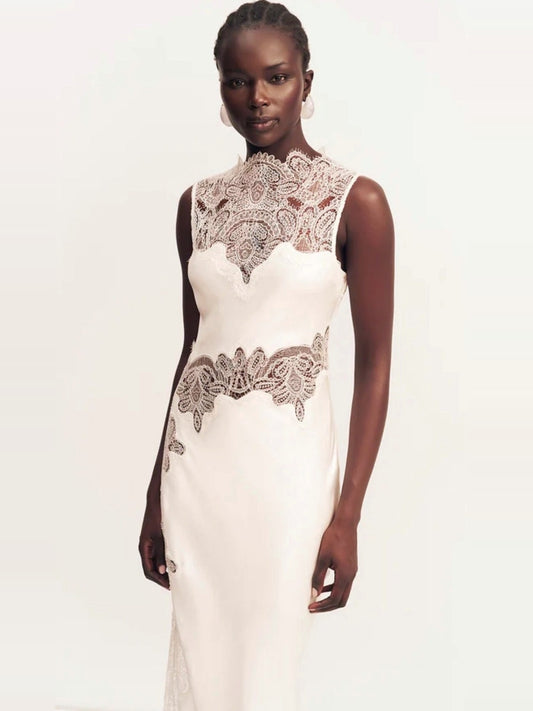 SHONA JOY Stratus High Neck Dress in Ivory