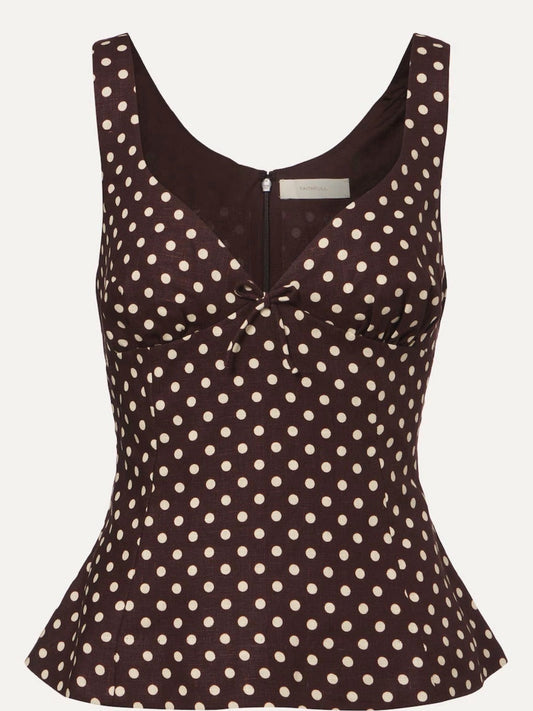 FAITHFULL THE BRAND Martuba Polka Dot Peplum Linen Top