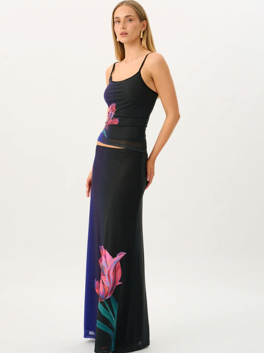 WITH HARPER LU Mesh Camisole in Cobalt Floral