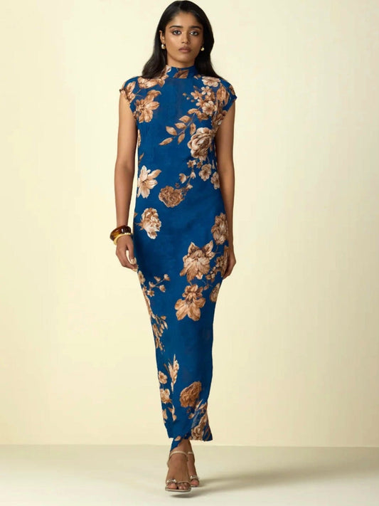 HEMANT & NANDITA Ashi Midi Dress in Teal