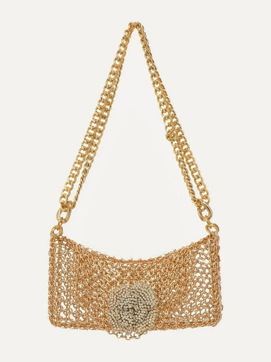 SILVIA GNECHI Camelia Bag in Gold with White