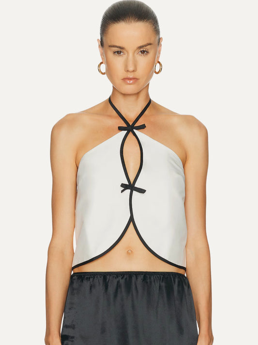 MARLIES GRACE Celeste Top in White with Black Piping
