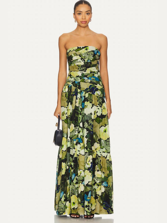 SHONA JOY Weyes Strapless Tiered Maxi Dress in Botanical Floral