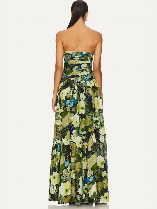 SHONA JOY Weyes Strapless Tiered Maxi Dress in Botanical Floral