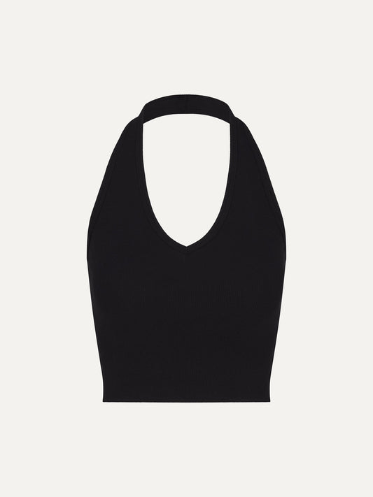 ETERNE Cropped Halter Top in Black