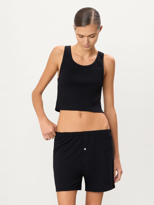 ETERNE Cropped Scoop Neck Tank in Black