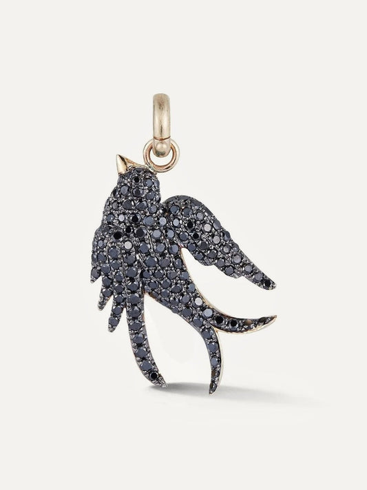 14K Gold & Black Diamond Birdie Charm