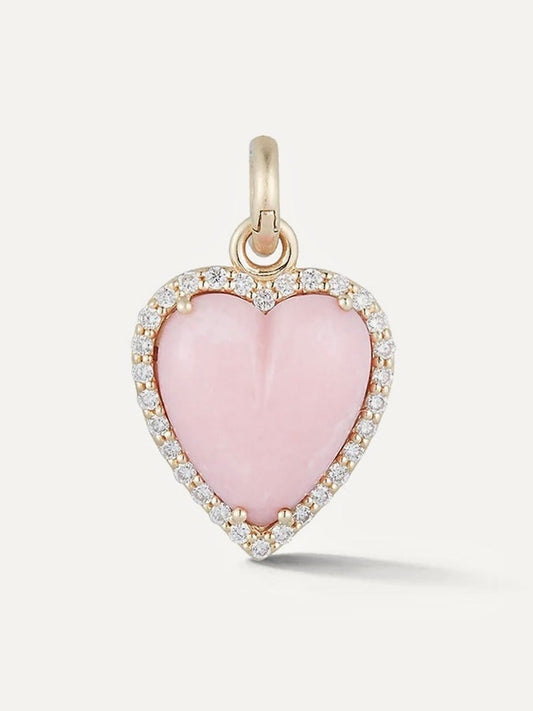 14K Gold Diamond & Pink Opal Alana Heart Charm