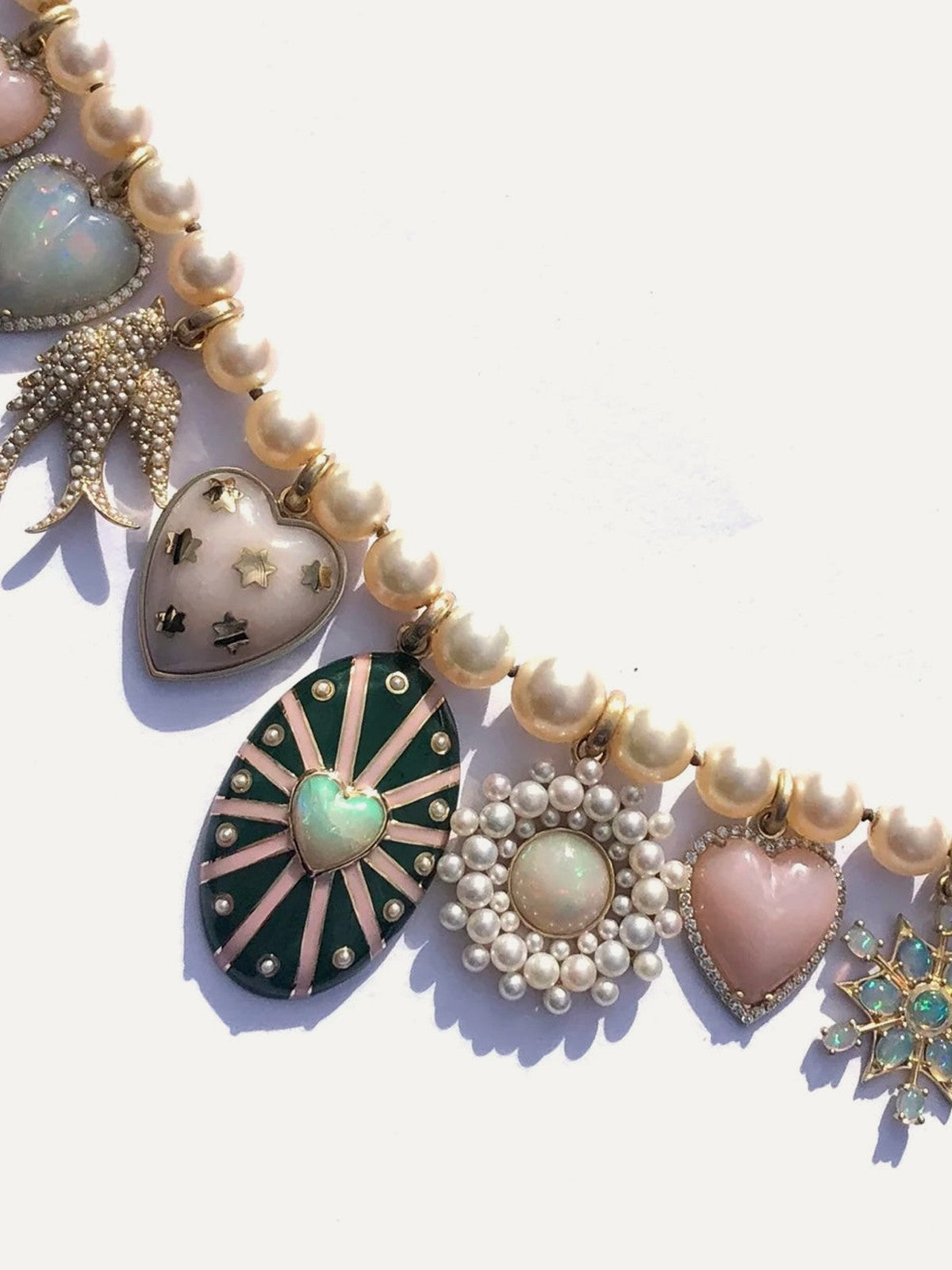 14K Gold Diamond & Pink Opal Alana Heart Charm
