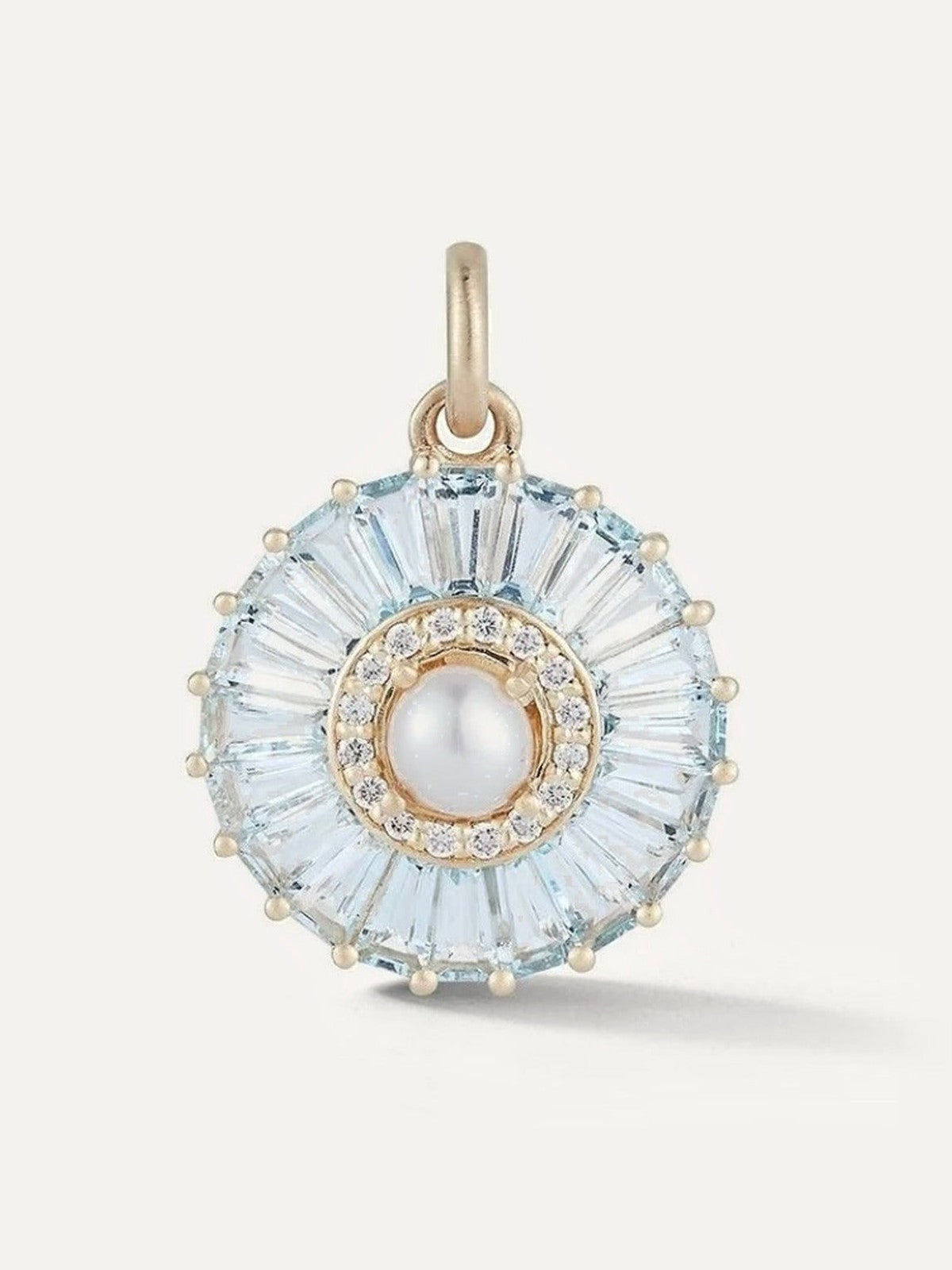 14K Gold Aquamarine Diamond & Pearl Emily Charm