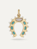 14k Gold, Turquoise, Opal & Pearl Holly Horseshoe Charm
