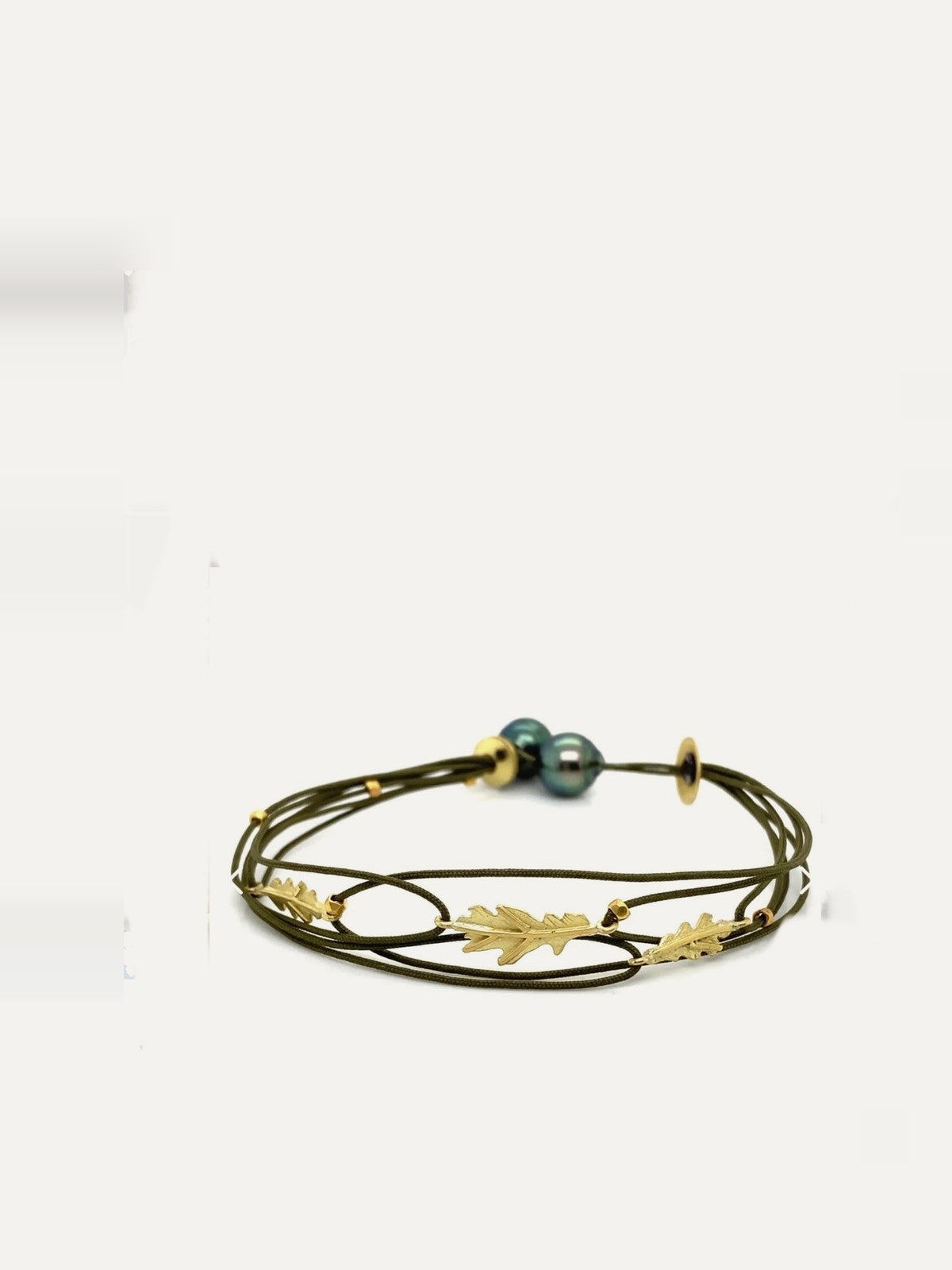 Cord Bracelet with Gold Leaves
