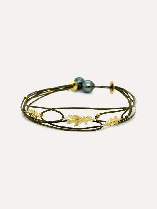 Cord Bracelet with Gold Leaves