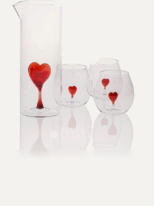 CASARIALTO Set of Heart Glass Jug and 4 Glasses