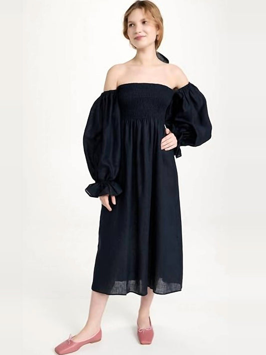 SLEEPER Atlanta Linen Dress in Navy