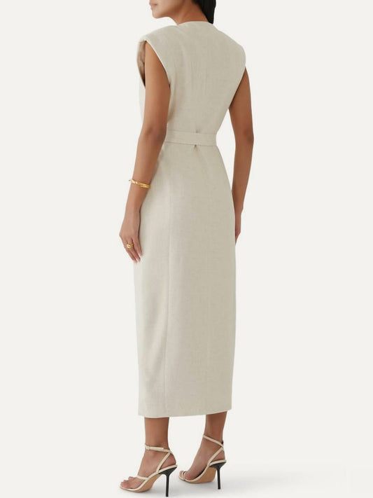 SHONA JOY Newman Sleeveless BlazerMidi Dress in Parchment