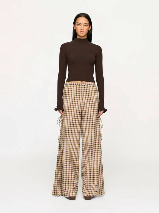 CLEA Carlos Side Tie Trouser in Praline Check