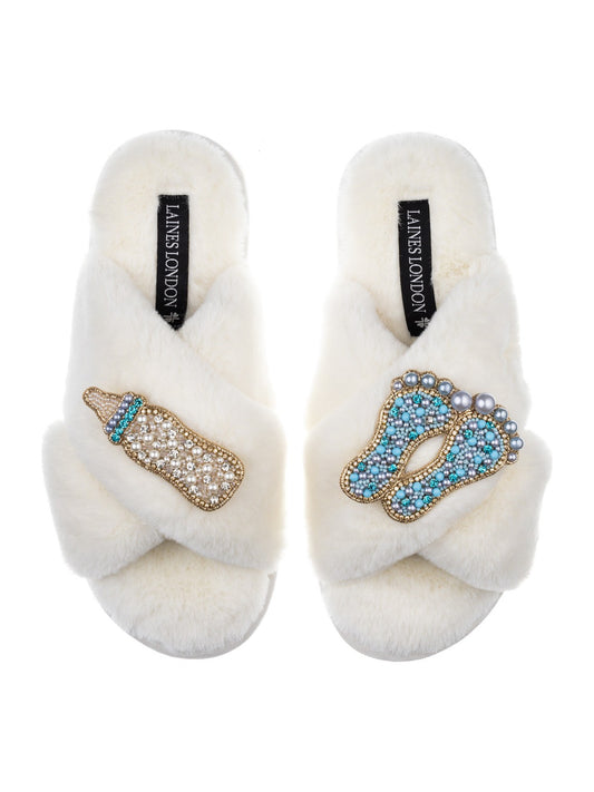 LAINES LONDON Baby Boy Slippers in Cream