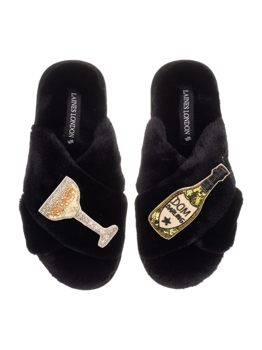LAINES LONDON Dom Darling Slippers in Black
