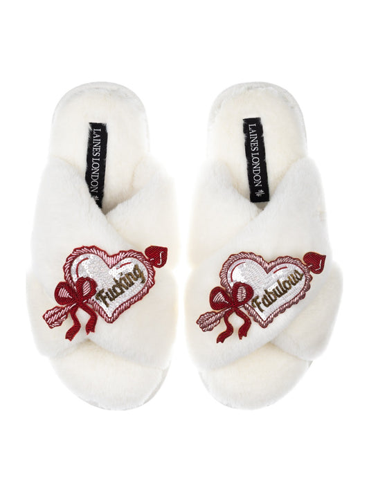 LAINES LONDON Fucking Fabulous Slippers in Cream