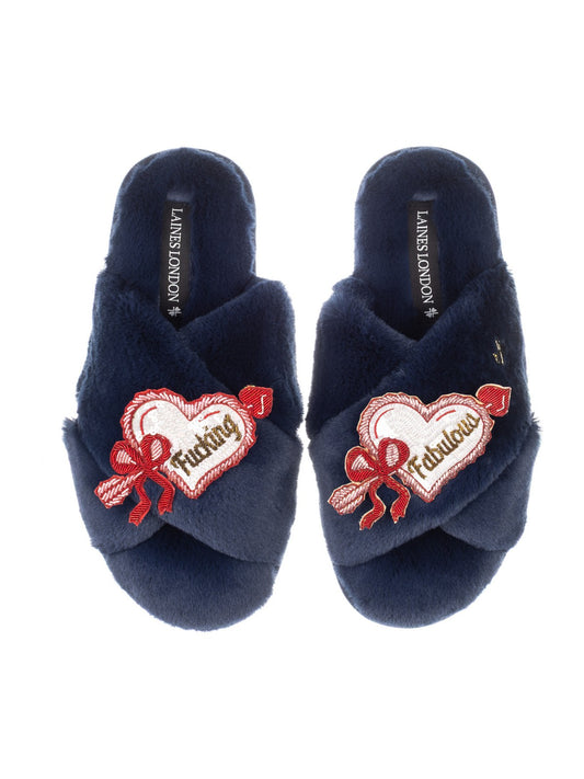 LAINES LONDON Fucking Fabulous Slippers in Navy