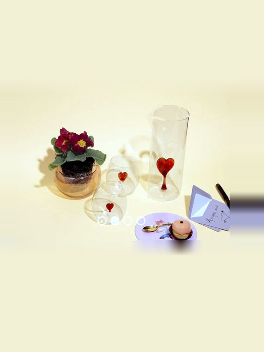 CASARIALTO Set of Heart Glass Jug and 4 Glasses