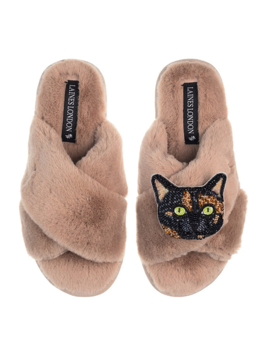 LAINES LONDON Misty Cat Slippers in Tan