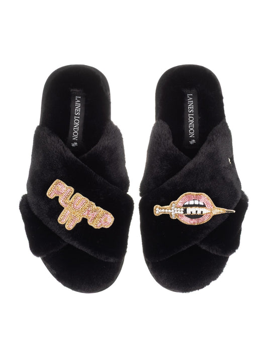 LAINES LONDON Plump It Pout Slippers in Black