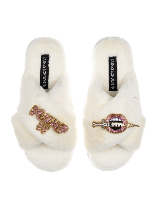 LAINES LONDON Plump It Pout Slippers in Cream