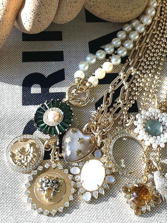 14K Gold, Aquamarine & Pearl Cluster Juliet Charm