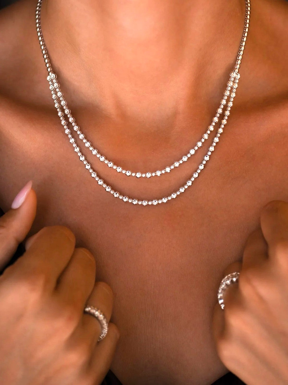 LARK Double Layered Diamond Tennis Necklace in Solid Gold