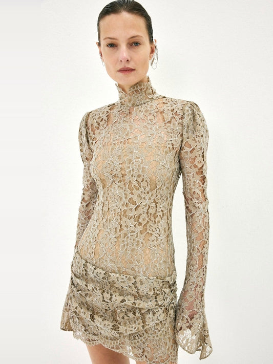 DE LA VALI Agartha Mini Dress in Truffle Brown